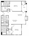 2-bedroom/2-bathroom floor plan layout with 1,044 square feet at Evergreens at Mahan apartments for rent in Tallahassee, FL